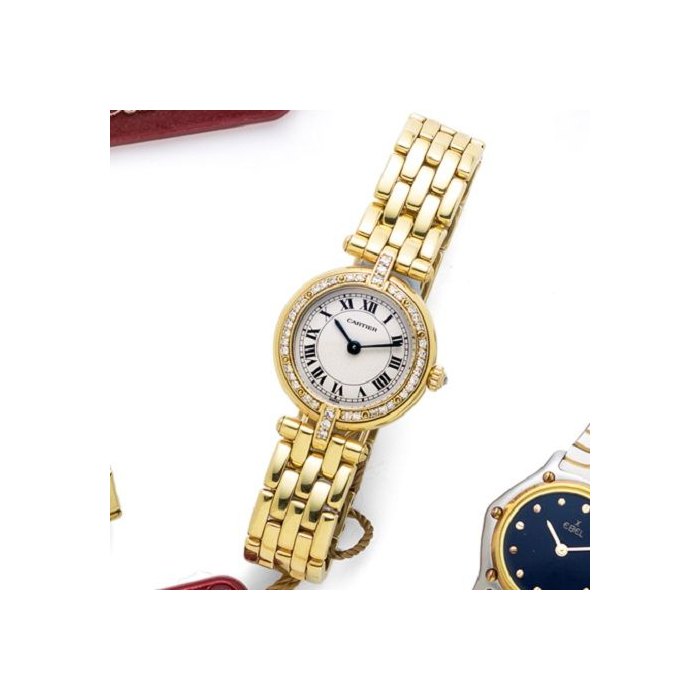 Cartier. A lady's 18K gold and diamond set quartz bracelet watch with box and papers Vendome, Ref:WF5030B9, Case No.8669252310, Circa 2010