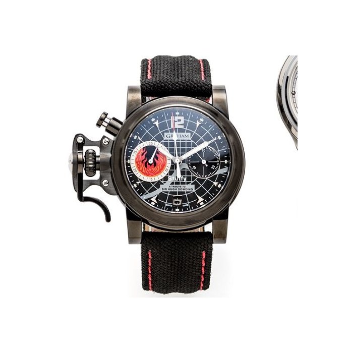 Graham. A limited edition PVD-coated stainless steel automatic chronograph wristwatch with box and papers Chronofighter Battle of Britain "Stuffy", Ref:2CFBBS, No.84/110, Sold 5th April 2007