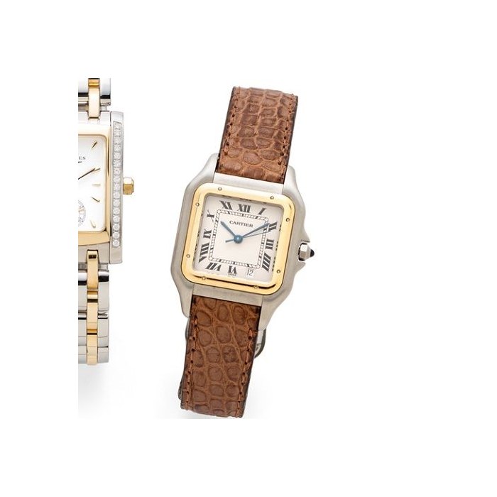 Cartier. A lady's stainless steel and 18K gold quartz calendar wristwatch Panthère, Ref:1100, Case No.C125191, Circa 1995