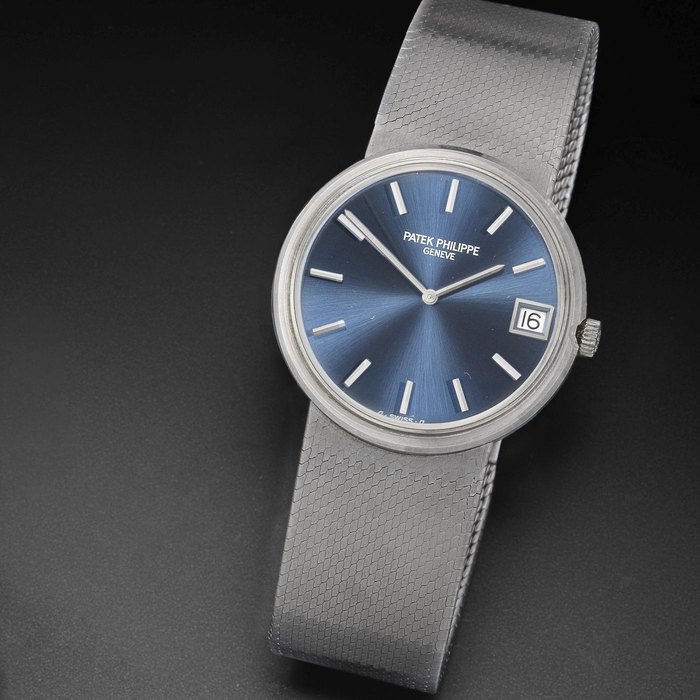 Patek Philippe. An 18k white gold automatic calendar bracelet watch Ref:3601/1, Case No.524110, Movement No.1307572, London Hallmark for 1973