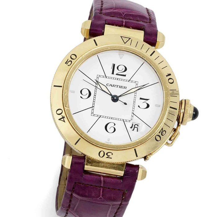 Cartier Cartier. An 18K gold automatic calendar wristwatch Pasha, Case No.M102179, Sold 18th August 1992