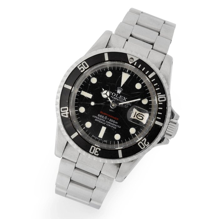 Rolex. A stainless steel automatic calendar bracelet watch 'Red' Submariner, Ref:1680, Serial No.307****, Movement No.D20****, Circa 1971