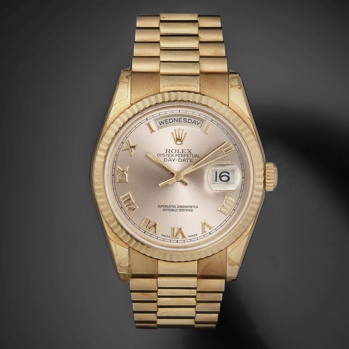 Rolex. A fine 18K rose gold automatic calendar bracelet watch Day-Date, Ref:118235, Serial No.P47****, Movement No.386*****, Sold 31st May 2002