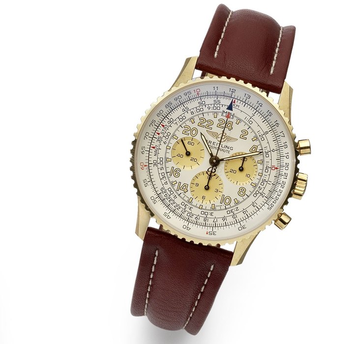 Breitling. An 18K gold manual wind chronograph wristwatch Cosmonaute II, Ref:K12322, No.0066, Case No.228071, Sold 21st March 2001