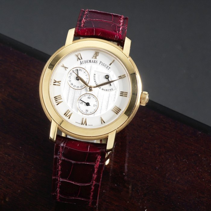 Audemars Piguet. An 18K rose gold manual wind calendar wristwatch with power reserve Jules Audemars, Ref:25955OR.OO.D002CR.01, Case No.F38834, Movement No.597996, Sold 12th August 2005
