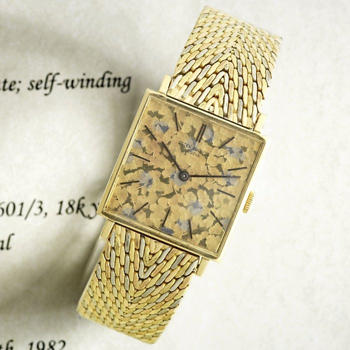 Patek Philippe. An unusual 18K three colour gold manual wind square bracelet watch Gondolo, Ref:3430, Case No.2637973, Movement No.795511, Circa 1965