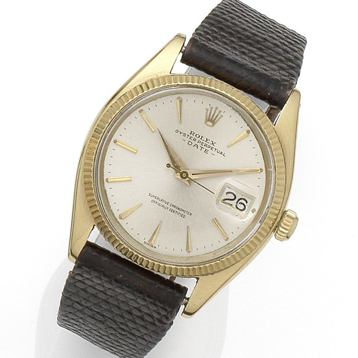 Rolex. An 18K gold automatic calendar wristwatch Date, Ref:1503, Serial No.551***, Movement No.D17***, Sold 16th August 1961