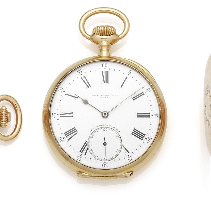 Patek Philippe. An 18K gold keyless wind open face pocket watch Chronometro Gondolo, Case & Cuvette No.250104, Movement & Cuvette No.146402, Circa 1905