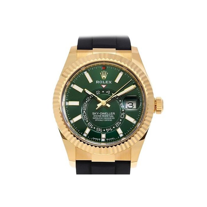 Rolex Sky-Dweller42mm Yellow Gold Case Bright Green Dial Oysterflex Strap 336238 UNWORN - Warranty start: 2026