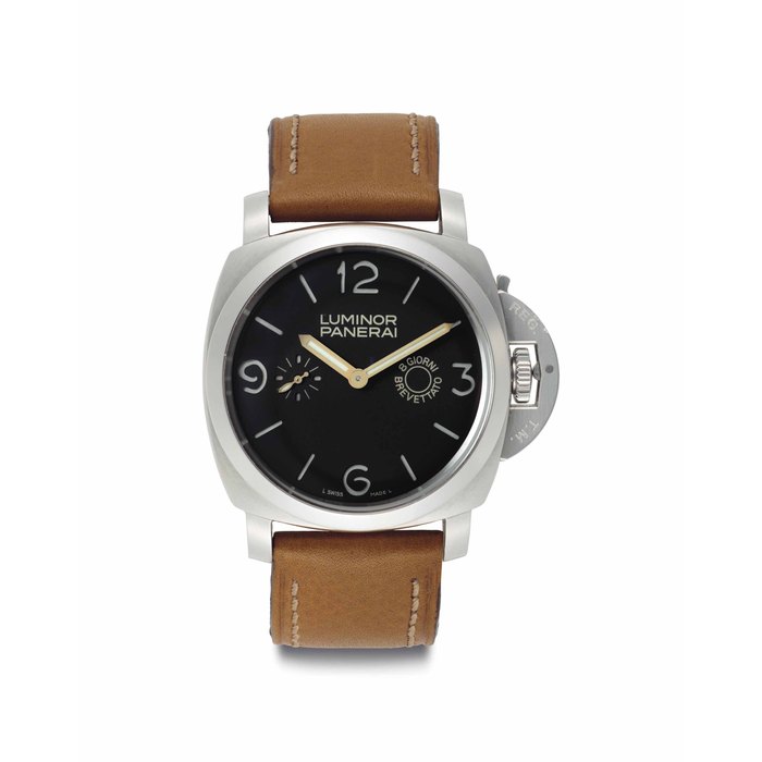 Panerai. A Very Fine and Rare Limited Edition Stainless Steel Cushion-Shaped Wristwatch with Power Reserve and Angelus Movement Signed Panerai, Luminor 1950 8-Days Model, No. H138/150, Ref. PAM00203, Case No. BB 1171790, Manufactured in 2005