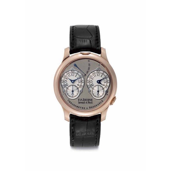 F. P. Journe. A Fine and Rare 18k Pink Gold Dual Time Chronometer Wristwatch with Resonance-Controlled Twin Independent Gear-Trains Movement and Power Reserve Signed F. P. Journe, Invenit et Fecit, Chronometre A Resonance, No. 219-RN, Circa 2002