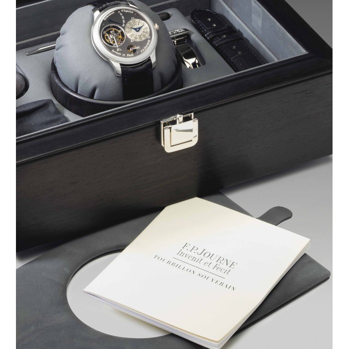 F.P. Journe. A Fine Platinum Limited Edition Tourbillon Wristwatch with Remontoire, Power Reserve, and Ruthenium Movement Signed F.P.Journe, Invenit et Fecit, Remontoir d'Egalité, Tourbillon Souverain Model, No. 1/99-01T, Circa 2003