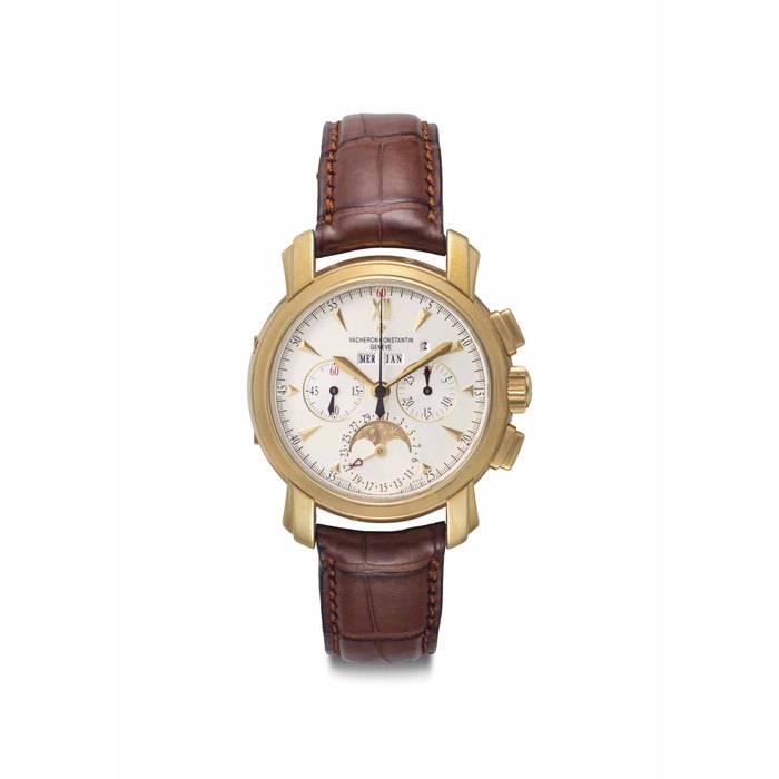 Vacheron Constantin. A Very Fine and Large 18k Gold Perpetual Calendar Chronograph Wristwatch with Moon Phases Signed Vacheron Constantin, Genève, Malte Chronograph Perpetual Calendar Model, Ref. 47112, Movement No. 902'859, Case No. 733'500, Manufactured in 2001