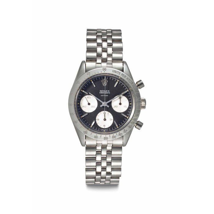 Rolex Rolex. A Very Fine and Extremely Rare Stainless Steel Chronograph Wristwatch with Black Dial and "Floating Daytona" Signed Rolex, Cosmograph, Daytona, Ref. 6239, Case No. 1'048'954, Circa 1964 · 6239