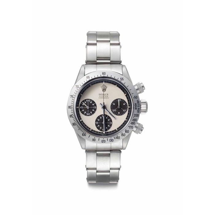 Rolex. A Fine and Very Rare Stainless Steel Chronograph Wristwatch "Panda" Dial and Bracelet Signed Rolex, Oyster, Cosmograph, Paul Newman Model, Ref. 6265, Case No. 2'851'490, Circa 1971