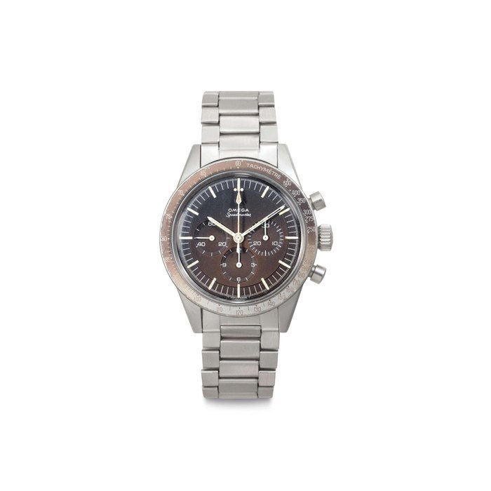 Omega Omega. A Fine Stainless Steel Chronograph Wristwatch with "Tropical" Dial and Bracelet Signed Omega, Speedmaster, Ref. ST 105 003, No. 26'441'774, Manufactured in 1967