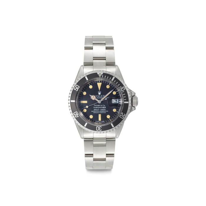 Rolex. A Fine Stainless Steel Automatic Wristwatch with Center Seconds, Date and Bracelet Signed Rolex, Retailed by Tiffany & Co., Oyster Perpetual Date, Submariner, 660ft=200m, Ref. 1680, Case No. 5'232'060, Circa 1978