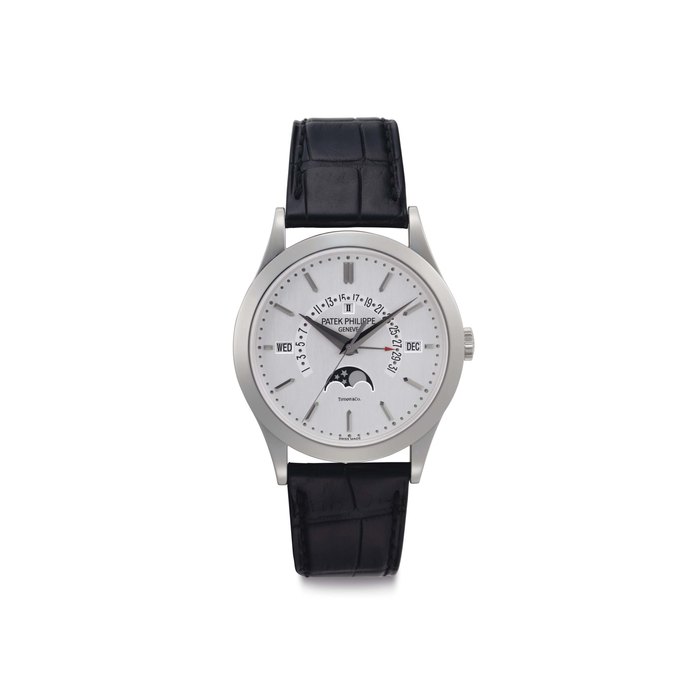 Patek Philippe. A Platinum Automatic Perpetual Calendar Wristwatch with Date, Leap Year Indication, Moon Phases, Center Seconds and Additional Solid Case Back Signed Patek Philippe, Genève, Retailed by Tiffany & Co., Ref. 5496P, Movement No. 5'772'610, Case No. 4'634'769, Circa 2014