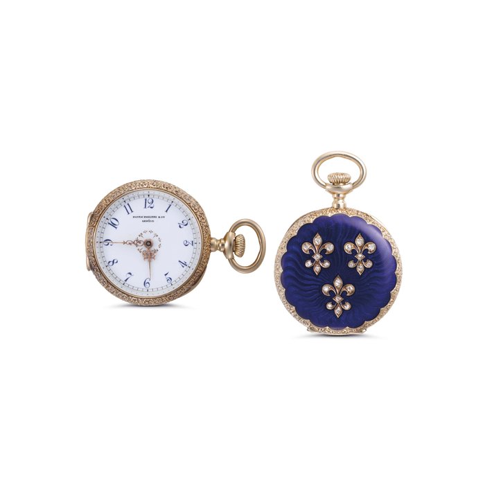 Patek Philippe. An 18k Gold, Enamel and Diamond-set Openface Pendant Watch Signed Patek Philippe & Cie., retailed by Merrick Walsh & Phelps, St. Louis, Mo., Movement 104'872, Case No. 216'498, Manufactured in 1895