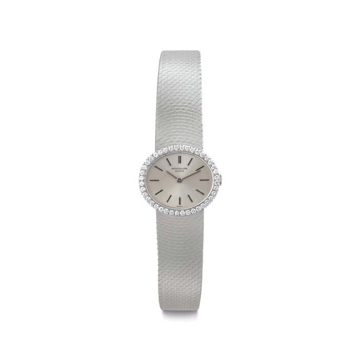Patek Philippe. A Lady's 18k White Gold and Diamond-set Bracelet Watch Signed Patek Philippe, Geneve, Ref. 3350/1, Movement No. 997'192, Case No. 2'678'155, Manufactured in 1969