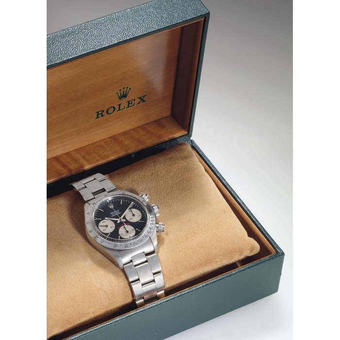 Rolex. A Fine and Rare Stainless Steel Chronograph Wristwatch with Black Dial and Bracelet Signed Rolex, Oyster Chronograph, Daytona, Ref. 6265, Case No. 6'047'673, Circa 1979
