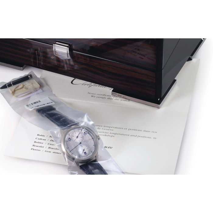 Patek Philippe. A Rare 18k White Gold Automatic Annual Calendar Wristwatch with Regulator-Style Dial, Factory Sealed Signed Patek Philippe, Genève, Ref. 5235G, Circa 2015