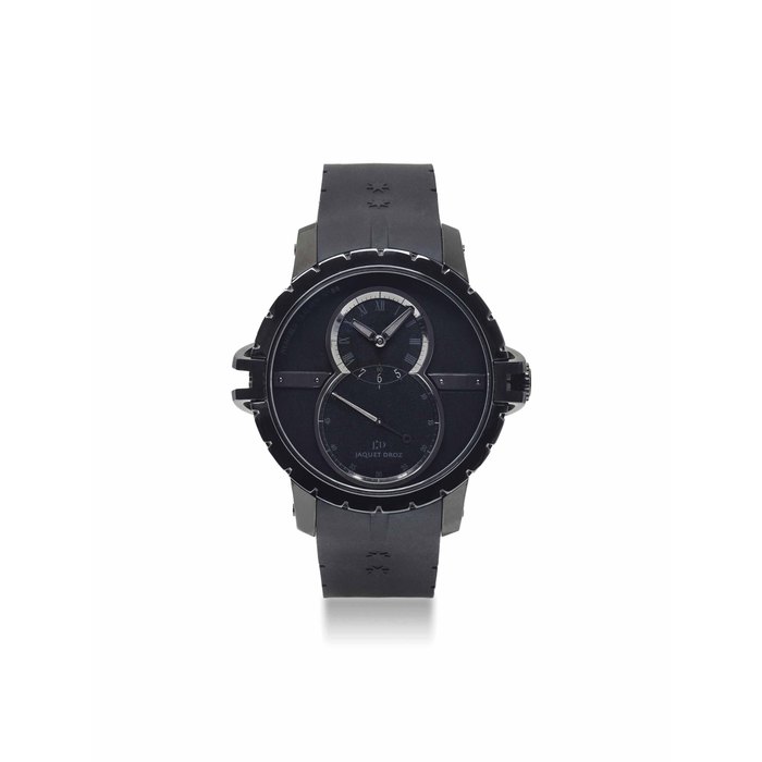 JAQUET DROZ. A RARE AND UNUSUAL PVD COATED STAINLESS STEEL LIMITED EDITION AUTOMATIC WRISTWATCH
