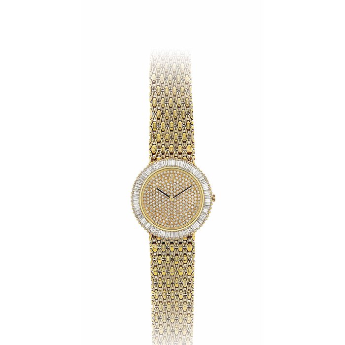 Audemars Piguet AUDEMARS PIGUET. A RARE AND VERY FINE 18K GOLD AND DIAMOND SET BRACELET WATCH SIGNED AUDEMARS PIGUET, REF. A 14724BA/780, MOVEMENT NO. 353448, CASE NO. C97467, CIRCA 1995, Price & Market Data