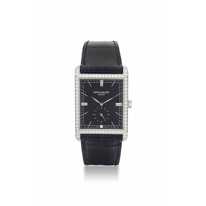 PATEK PHILIPPE. A FINE 18K WHITE GOLD AND DIAMOND-SET RECTANGULAR WRISTWATCH SIGNED PATEK PHILIPPE, GENEVE, GONDOLO MODEL, REF.5112, MOVEMENT NO. 1892570, CASE NO. 4290497, CIRCA 2006