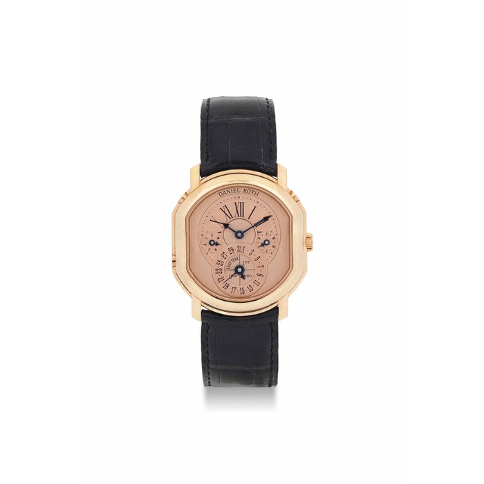 Daniel Roth DANIEL ROTH. A FINE 18K PINK GOLD TONNEAU-SHAPED AUTOMATIC PERPETUAL CALENDAR WRISTWATCH, Price & Market Data