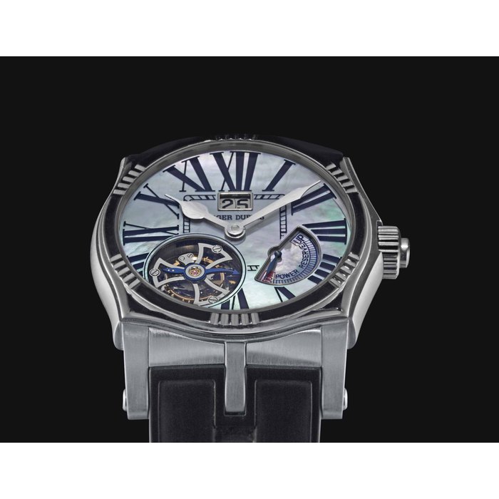 ROGER DUBUIS. A STAINLESS STEEL LIMITED EDITION TOURBILLON WRISTWATCH WITH POWER RESERVE, DATE AND MOTHER-OF-PEARL DIAL