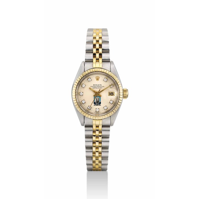 ROLEX. A LADY'S RARE STAINLESS STEEL, 18K GOLD AND DIAMOND-SET WRISTWATCH WITH SWEEP CENTRE SECONDS, DATE AND BRACELET SIGNED ROLEX, OYSTER PERPETUAL, DATEJUST MODEL, REF. 6917/6900, CASE NO. 7'399'399, CIRCA 1982