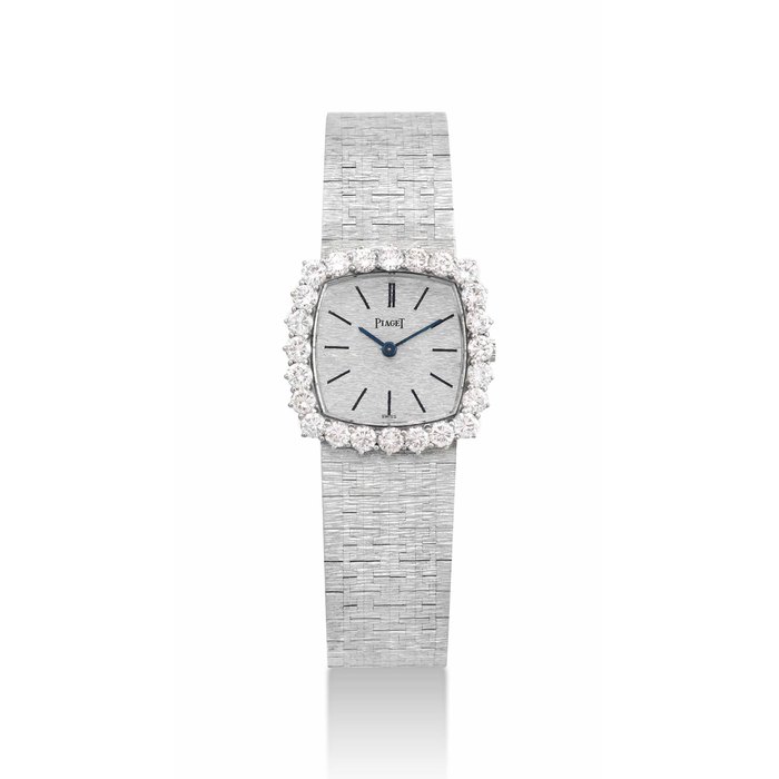 Piaget PIAGET. A LADY'S 18K WHITE GOLD AND DIAMOND-SET SQUARE BRACELET WATCH SIGNED PIAGET, REF. 9230 A6, MOVEMENT NO. 661'755, CASE NO. 99'062, CIRCA 1970, Price & Market Data