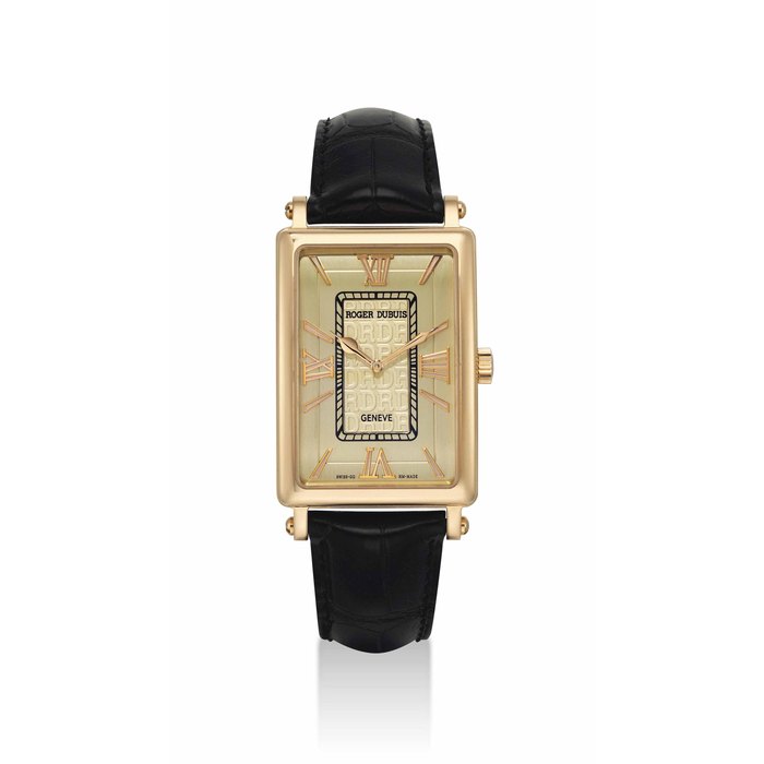 ROGER DUBUIS. A FINE 18K PINK GOLD LIMITED EDITION RECTANGULAR WRISTWATCH SIGNED ROGER DUBUIS, MUCHMORE MODEL, NO. 16/28, CIRCA 2000