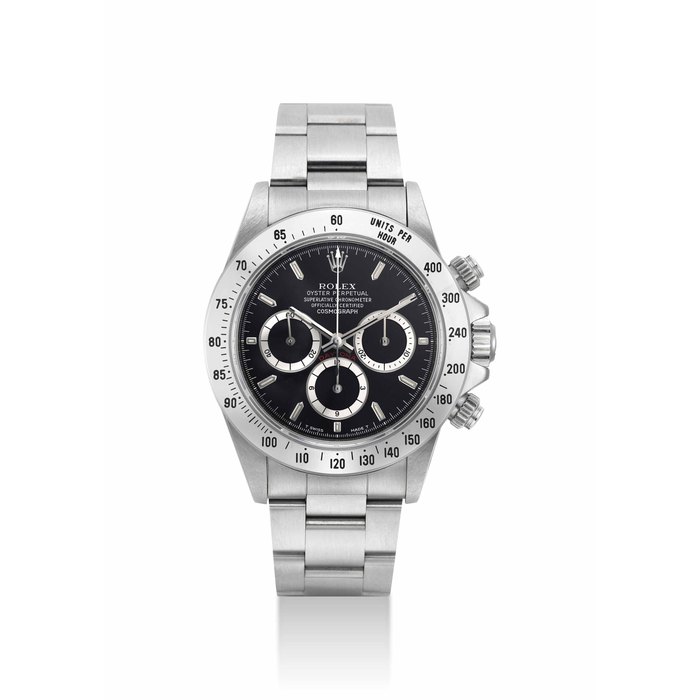 ROLEX. A STAINLESS STEEL AUTOMATIC CHRONOGRAPH WRISTWATCH WITH BRACELET SIGNED ROLEX, OYSTER PERPETUAL, COSMOGRAPH DAYTONA MODEL, REF. 16520, CASE NO. N323582, CIRCA 1991