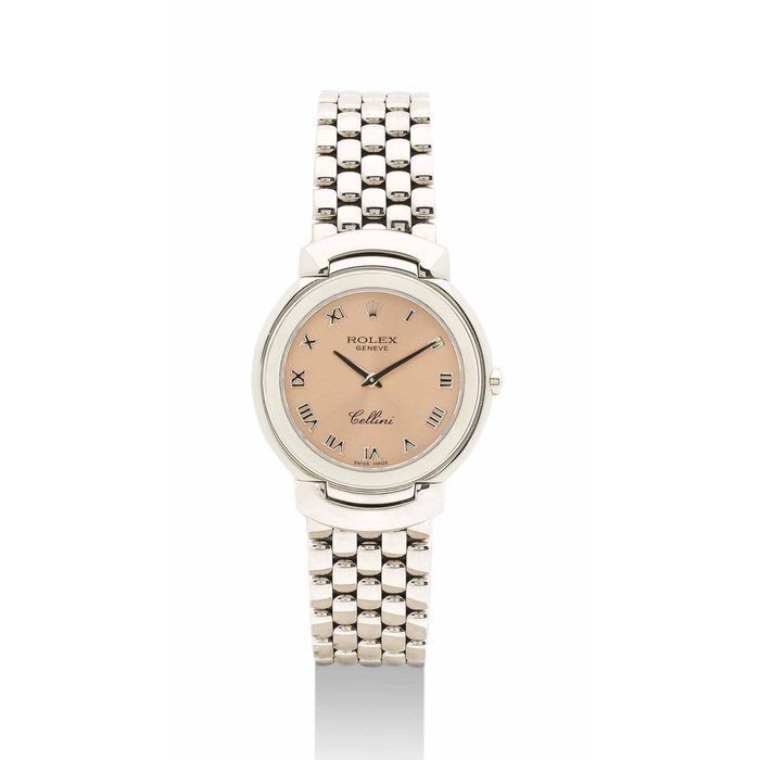 ROLEX. A LADY'S FINE 18K WHITE GOLD WRISTWATCH WITH BRACELET SIGNED ROLEX, GENÈVE, CELLINI MODEL, REF. 6622, CASE NO. X606976, CIRCA 1990