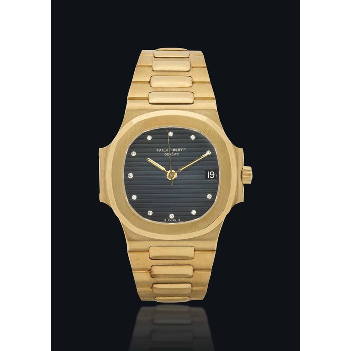 Patek Philippe PATEK PHILIPPE. A FINE 18K GOLD AND DIAMOND-SET AUTOMATIC BRACELET WATCH WITH SWEEP CENTRE SECONDS AND DATE SIGNED PATEK PHILIPPE, GENEVE, NAUTILUS MODEL, REF. 3800/1, MOVEMENT NO. 1'423'778 , CASE NO. 2'810'825, CIRCA 1990, Price & Market Data