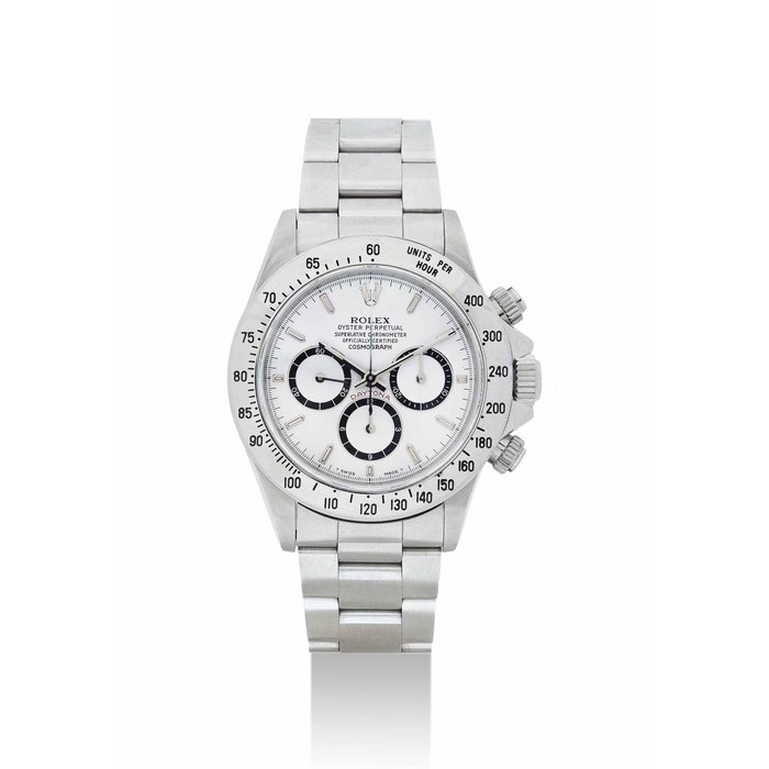 ROLEX. A FINE STAINLESS STEEL AUTOMATIC CHRONOGRAPH WRISTWATCH WITH BRACELET SIGNED ROLEX, OYSTER PERPETUAL, COSMOGRAPH DAYTONA MODEL, REF. 16520, CASE NO. E955487, CIRCA 1990