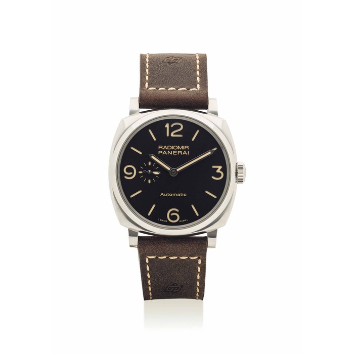 PANERAI. A FINE STAINLESS STEEL CUSHIONED-SHAPED AUTOMATIC WRISTWATCH SIGNED PANERAI, RADIOMIR MODEL, NO. Q0011/2000, REF. PAM00572, MOVEMENT. 000356, CASE NO. OP6980, CIRCA 2010