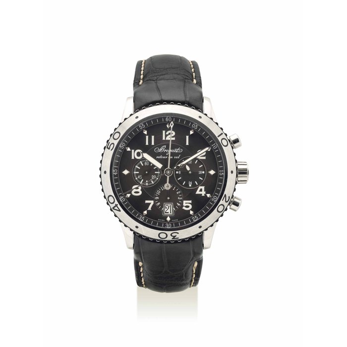 BREGUET. A STAINLESS STEEL AUTOMATIC FLYBACK CHRONOGRAPH WRISTWATCH WITH DATE SIGNED BREGUET, TYPE XXI TRANSATLANTIQUE MODEL, REF. 3810ST/92/9ZU, CASE NO. 83'533, CIRCA 2008