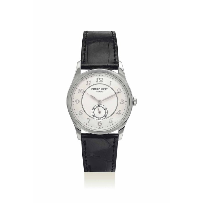 PATEK PHILIPPE. A FINE AND RARE PLATINUM WRISTWATCH WITH TWO-TONE DIAL AND BREGUET NUMERALS SIGNED PATEK PHILIPPE, GENEVE, REF. 5196P-001, MOVEMENT NO. 3'563'929, CASE NO. 4'440'552, CIRCA 2008