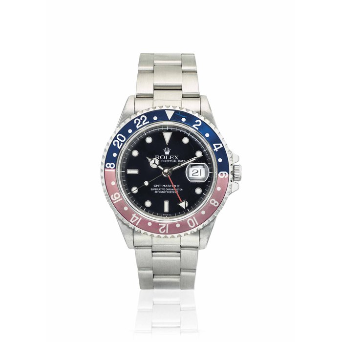 ROLEX. A FINE AND ATTRACTIVE STAINLESS STEEL AUTOMATIC DUAL TIME WRISTWATCH WITH SWEEP CENTRE SECONDS, DATE AND BRACELET SIGNED ROLEX, OYSTER PERPETUAL, GMT-MASTER II MODEL, REF. 16710, CASE NO. A'352'161, CIRCA 1998