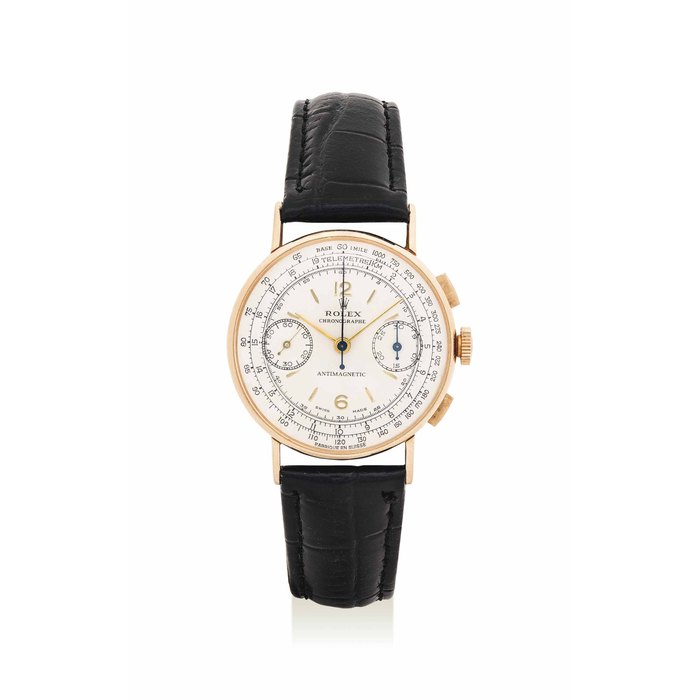 ROLEX. A VERY FINE 18K PINK GOLD CHRONOGRAPH WRISTWATCH SIGNED ROLEX, CHRONOGRAPHE ANTIMAGNETIC, REF. 3484, CASE NO. 65'369, CIRCA 1939