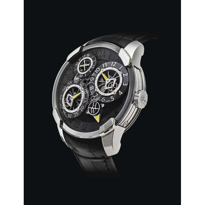 HARRY WINSTON & JEAN-FRANCOIS MOJON. AN 18K WHITE GOLD LIMITED EDITION SEMI-SKELETONISED WRISTWATCH WITH 24 HOUR INDICATION AND LINEAR POWER RESERVE SIGNED HARRY WINSTON & JEAN-FRANCOIS MOJON, OPUS X MODEL, NO. 017/100, REF. 500/MMJFMW, CASE NO. 046’131, CIRCA 2010