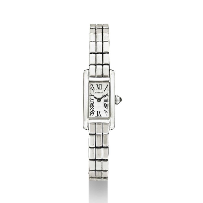 CARTIER. AN 18K WHITE GOLD RECTANGULAR BRACELET WATCH SIGNED CARTIER, TANK AMERICAINE MODEL, CASE NOS. 40992CE AND 2544, CIRCA 2007