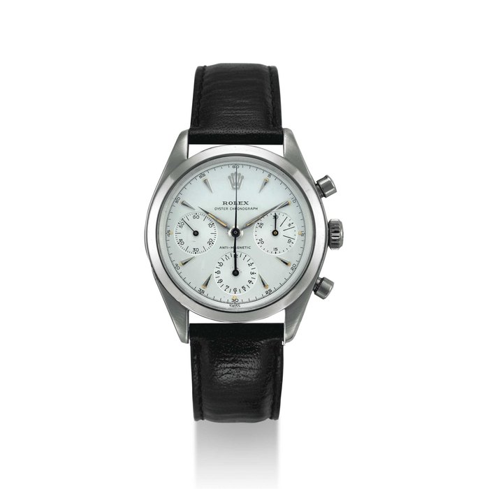 ROLEX. A STAINLESS STEEL CHRONOGRAPH WRISTWATCH WITH TRANSITIONAL DIAL SIGNED ROLEX, OYSTER CHRONOGRAPH, ANTI-MAGNETIC, REF. 6238, CASE NO. 866’425, CIRCA 1962
