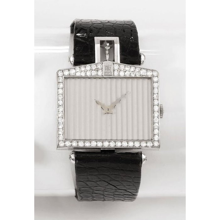 Corum. An unusual 18K white gold and diamond-set limited edition wristwatch in the form of a Rolls Royce car radiator SIGNED CORUM, NO. 1992 - 24/60, MOVEMENT NO. 501'507, CASE NO. 500'742, CIRCA 1992