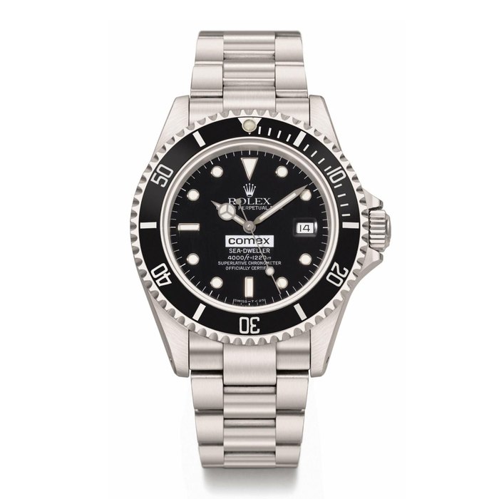 Rolex. A rare stainless steel automatic wristwatch with centre seconds, date, gas escape valve, bracelet and original certificate, made for COMEX SIGNED ROLEX, OYSTER PERPETUAL DATE, COMEX, SEA-DWELLER, 4000FT=1220M, REF. 16600, CASE NO. N283772, MANUFACTURED IN 1992