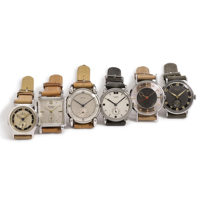 A group lot of 18 wristwatches SIGNED DOXA, CORTEBERT, ZENITH, VALVER, ROAMER, UNIVERSAL, RECORD, MIDO, MARVIN, ORATOR, EGIDA, NIVADA, ANCRE, CLUB AND EGIDA, SOME RETAILED BY BEYER, ALL MANUFACTURED BETWEEN 1940 AND 1950