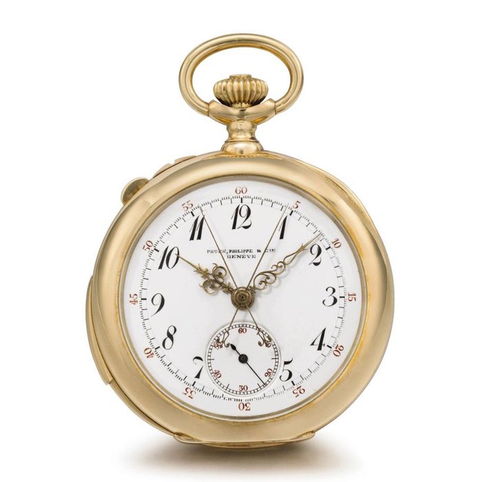 Patek Philippe. A fine and rare 18K gold openface minute repeating keyless lever split seconds chronograph watch SIGNED PATEK PHILIPPE & CIE, GENÈVE, RETAILED BY W.W. WATTLES, PITTSBURGH, PA, MOVEMENT NO. 112'074, CASE NO. 227'261, MANUFACTURED IN 1901
